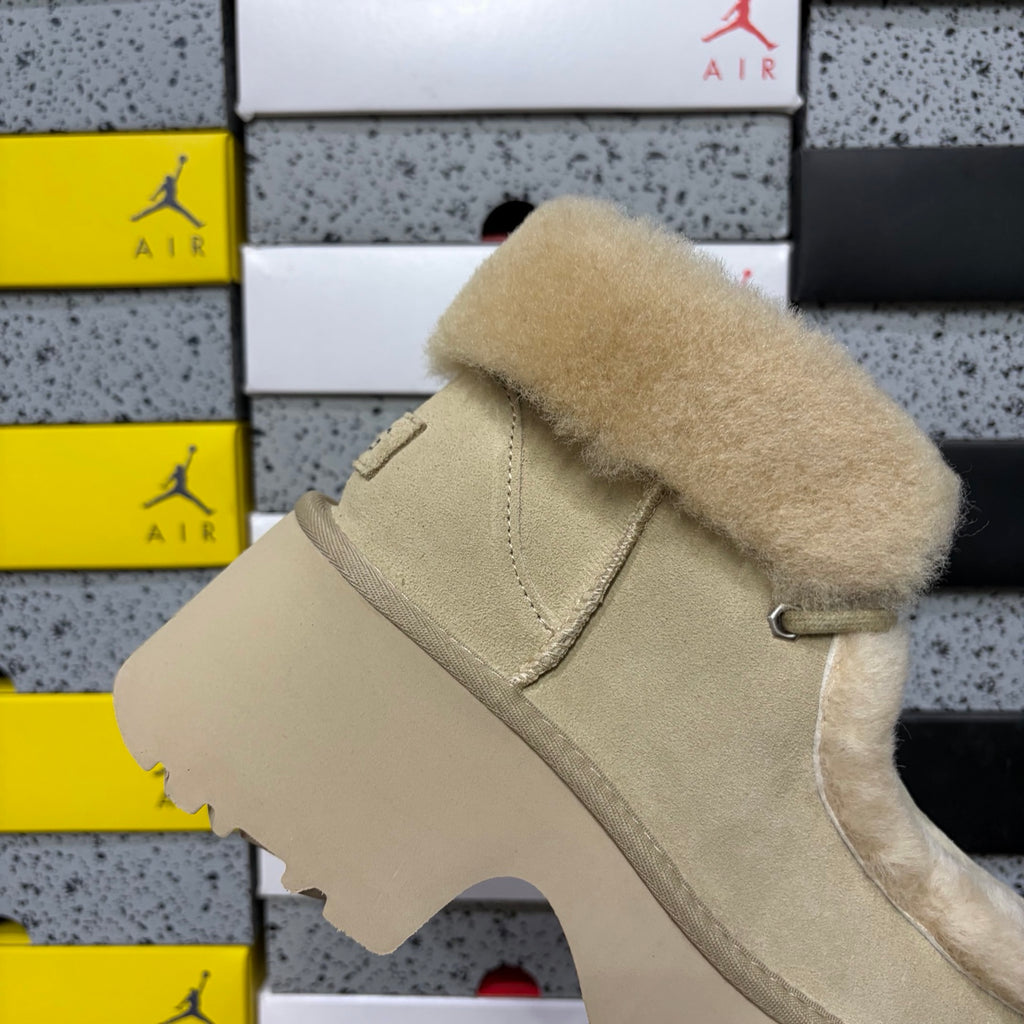 UGG Platform Ankle Boots in Sand with Plush Cuff and Block Heel