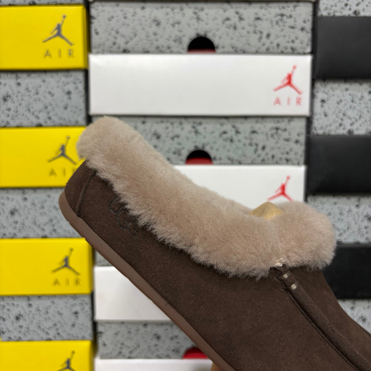 UGG Moccasin Slippers in Cocoa Brown with Plush Collar