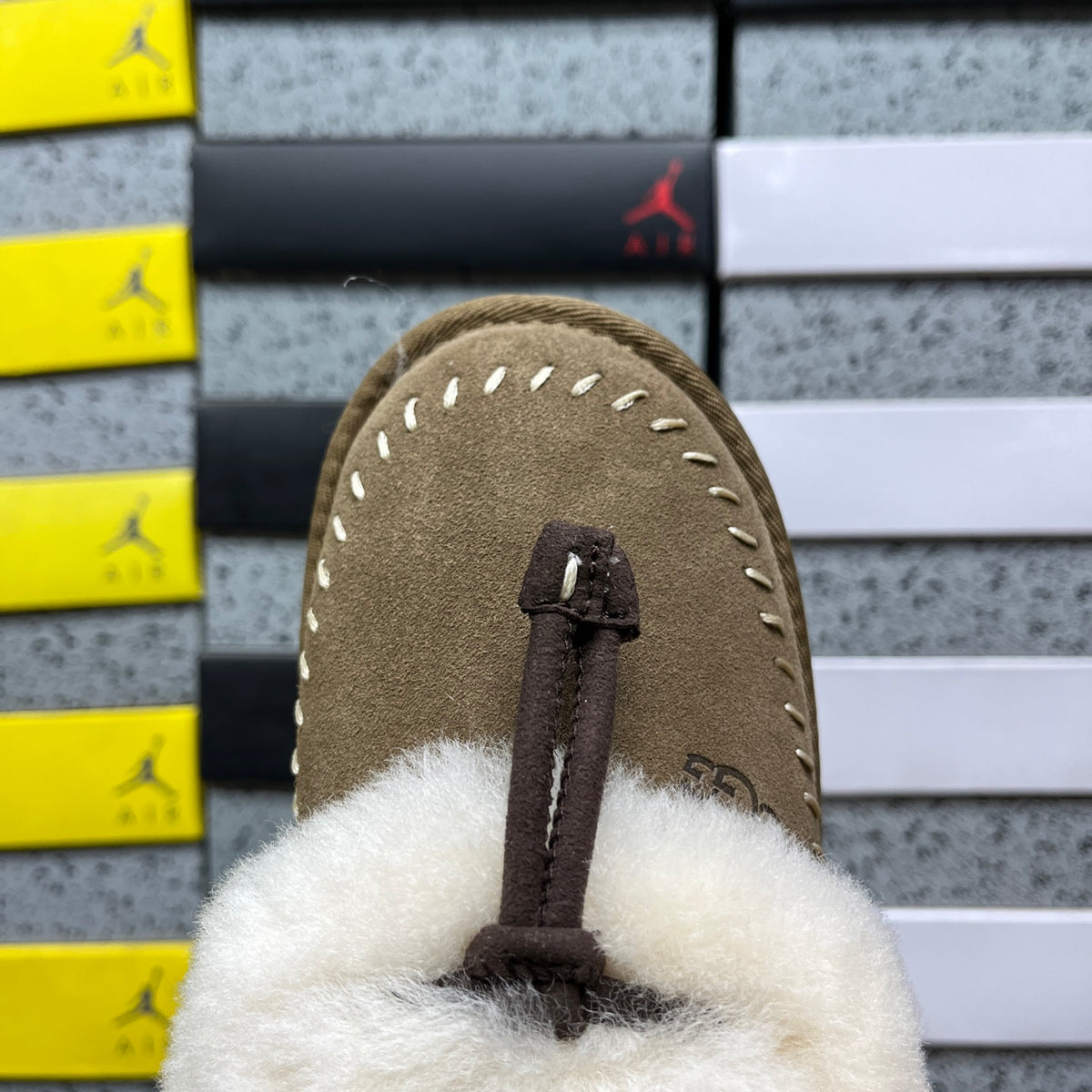 UGG Slippers in Light Bronze with Cream Plush Collar