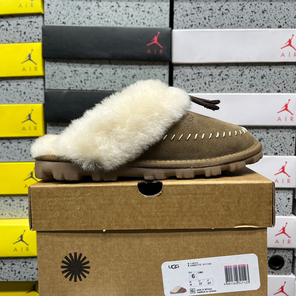 UGG Slippers in Light Bronze with Cream Plush Collar