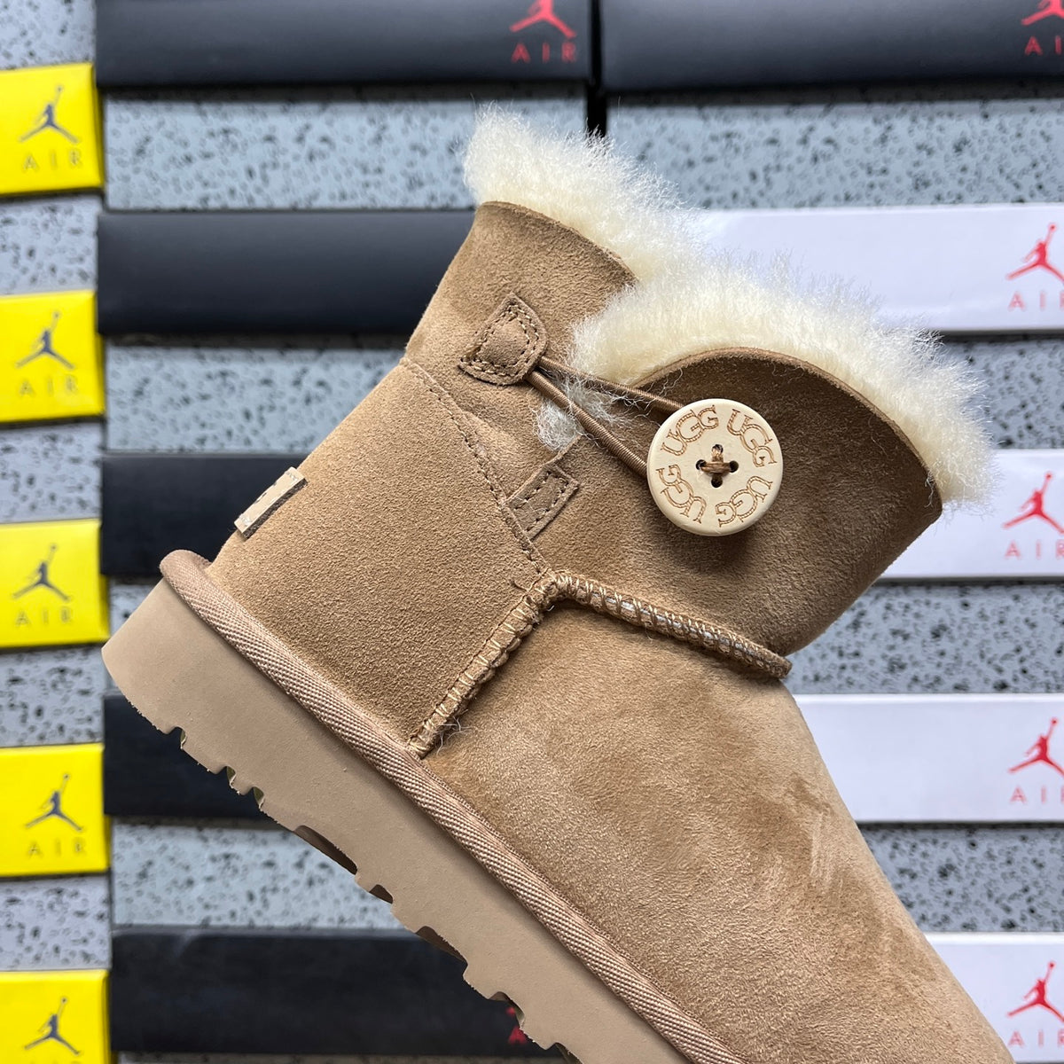 UGG Button-Detail Mini Boots in Chestnut with Plush Lining