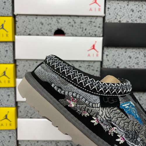 UGG Black Slip-On Shoes with Dragon and Tiger Embroidery