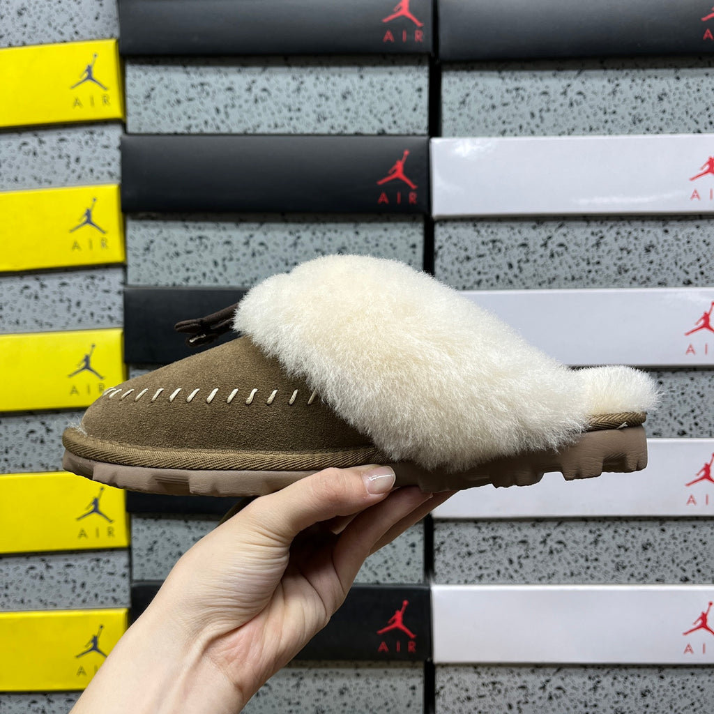 UGG Slippers in Light Bronze with Cream Plush Collar
