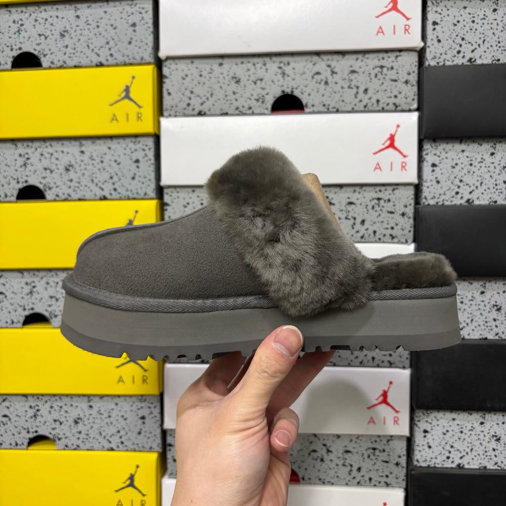 UGG Platform Slippers in Gray with Plush Collar