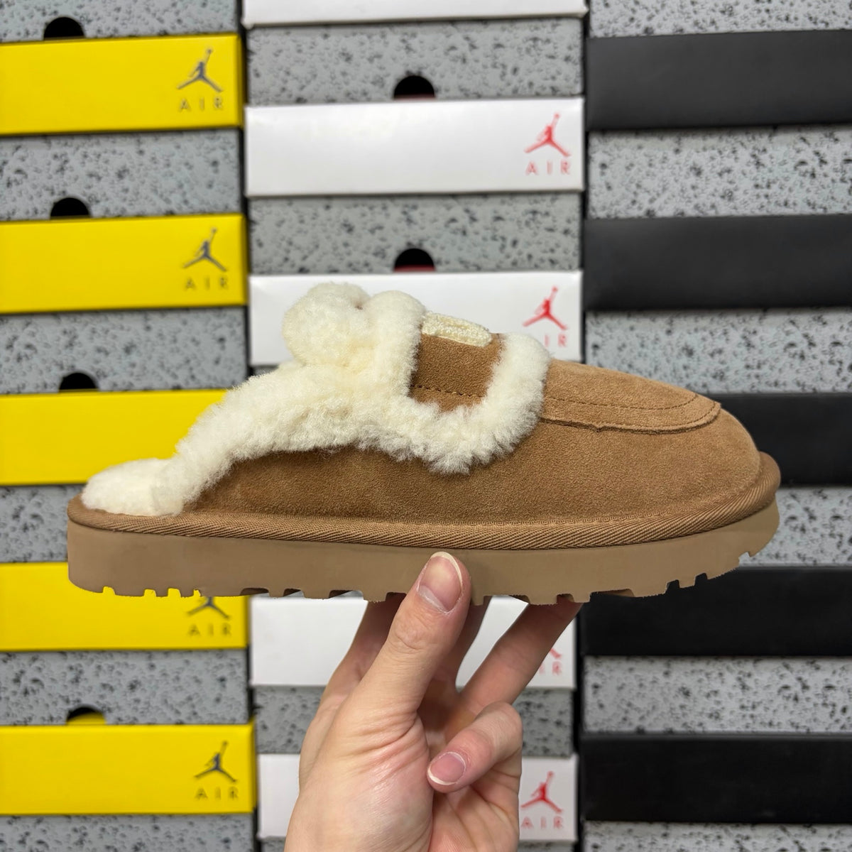 UGG Mule Slippers in Chestnut with Cream Plush Trim