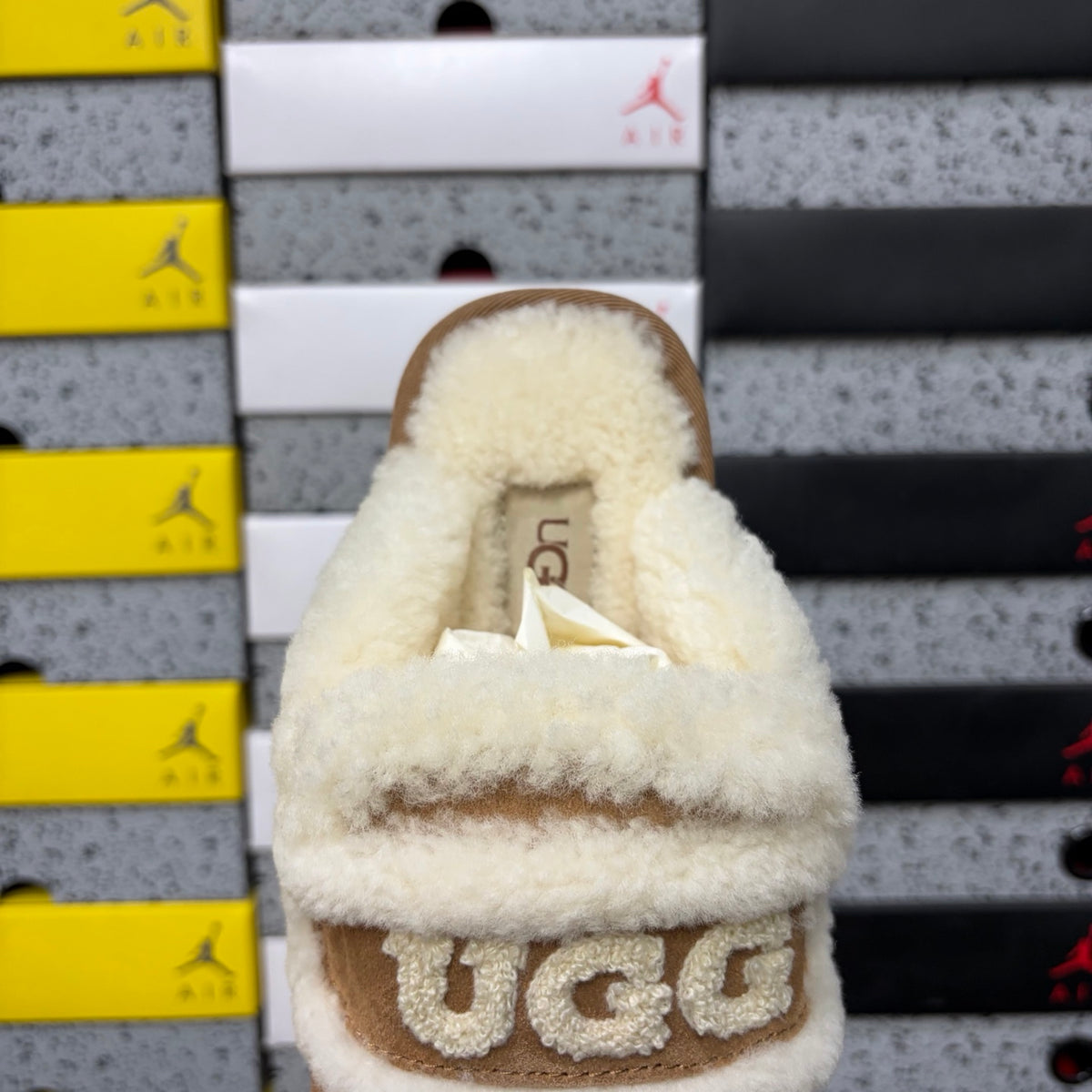 UGG Mule Slippers in Chestnut with Cream Plush Trim