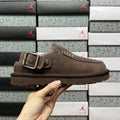 UGG Buckle-Strap Clogs in Dark Brown with Plush Lining