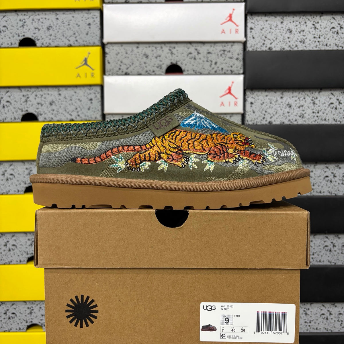 UGG Olive Green Slip-On Shoes with Dragon and Tiger Embroidery