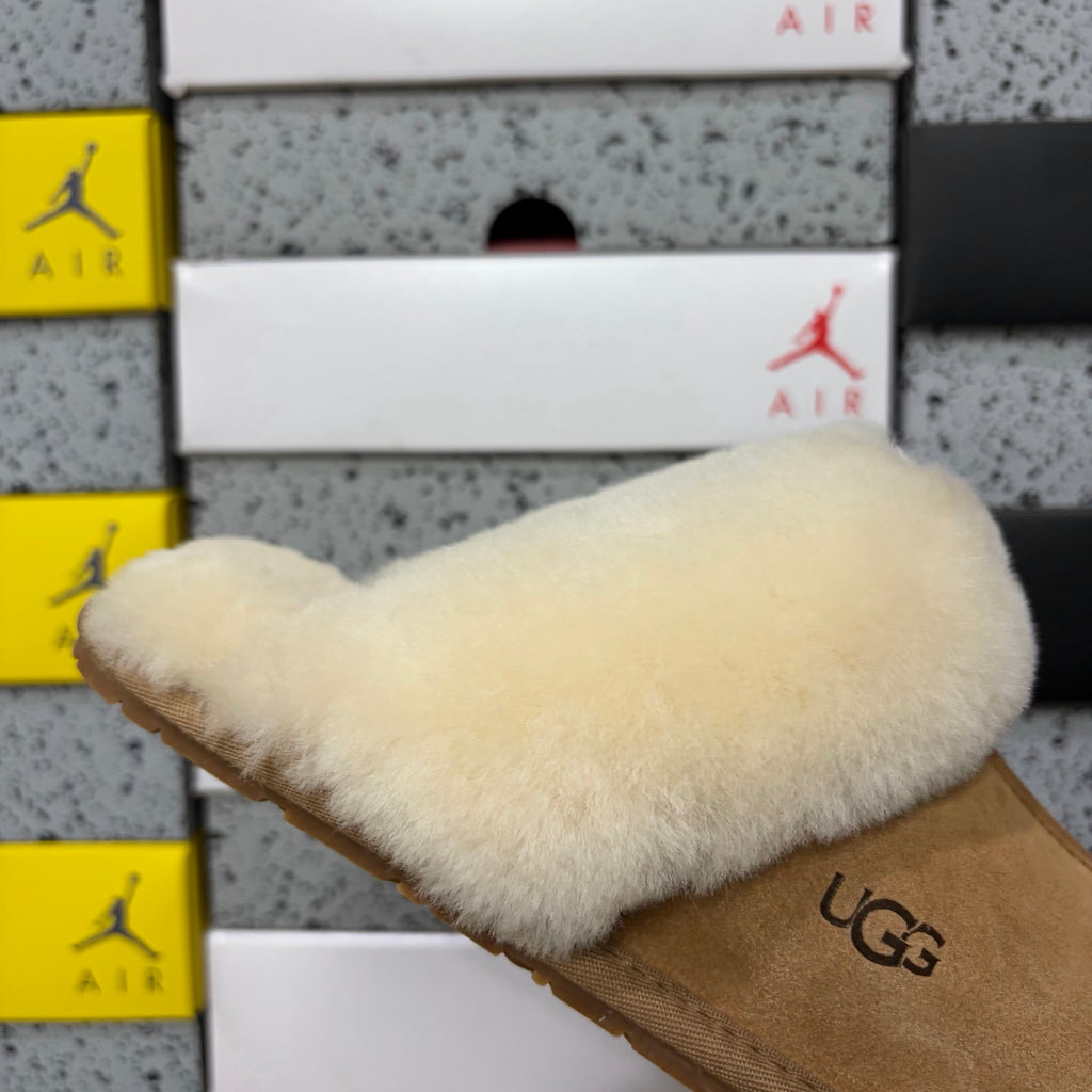 UGG Chestnut Mule Slippers with Cream Plush Collar
