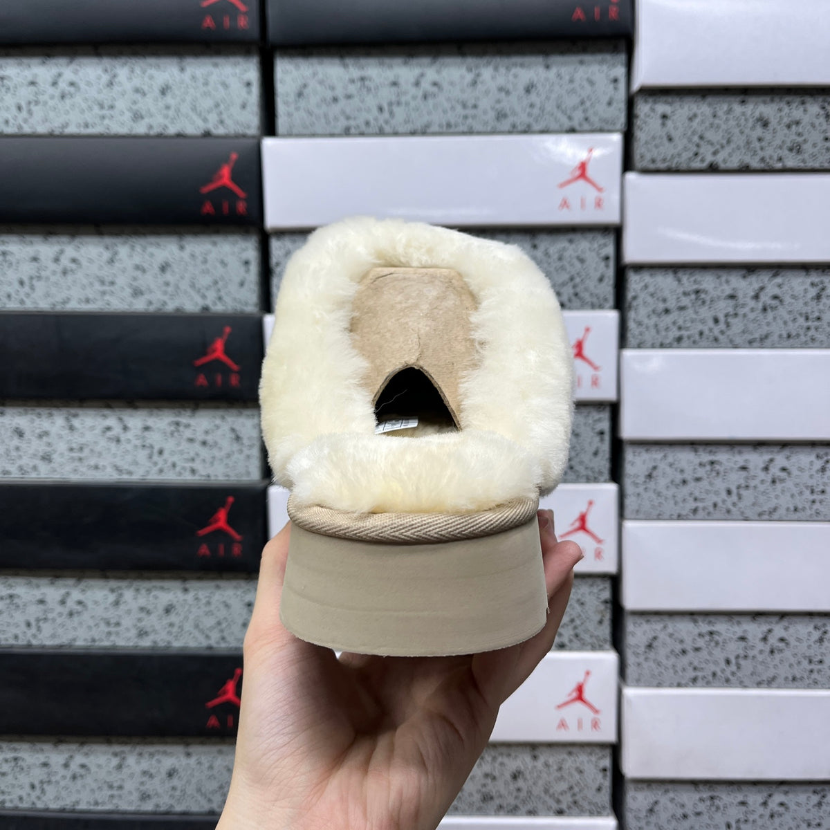 UGG Platform Slippers in Mustard Seed with Cream Plush Collar