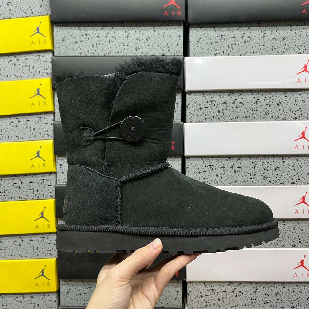 UGG Button-Detail Short Boots in Black with Plush Lining