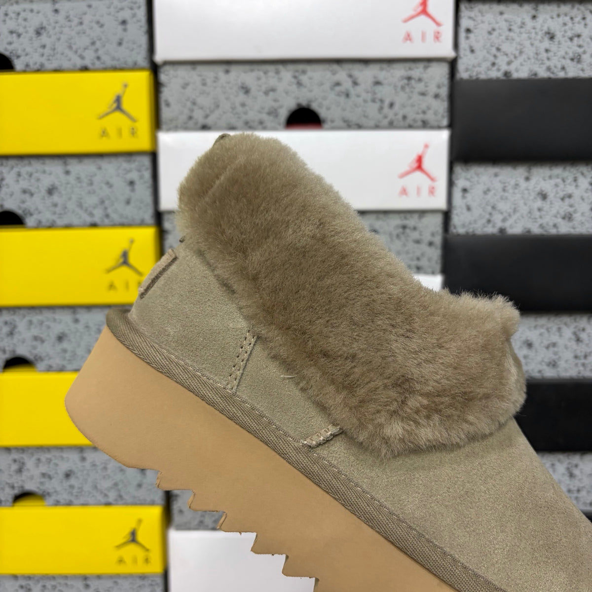 UGG Brown Platform Slip-On Shoes with Plush Collar