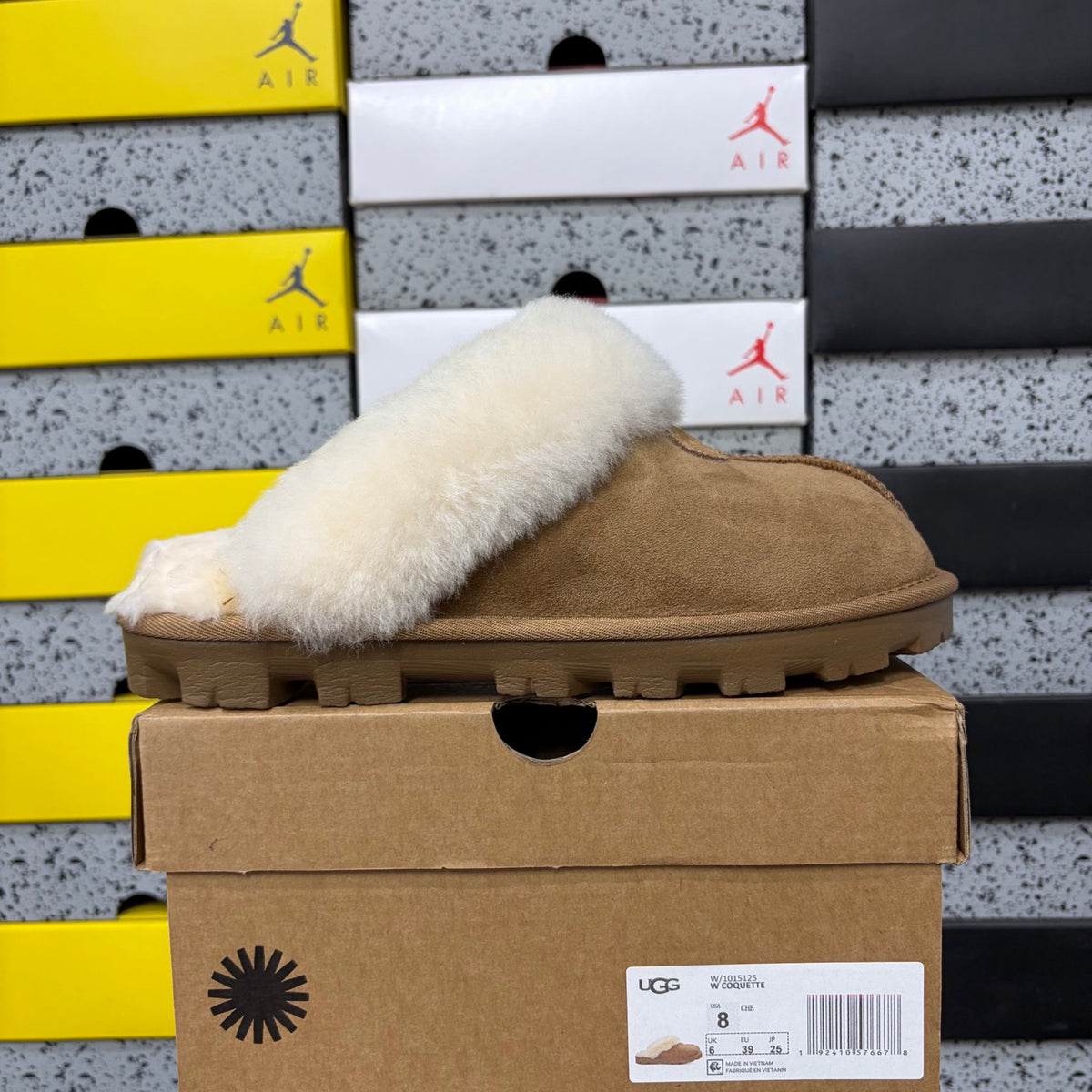 UGG Chestnut Mule Slippers with Cream Plush Collar and Notched Sole