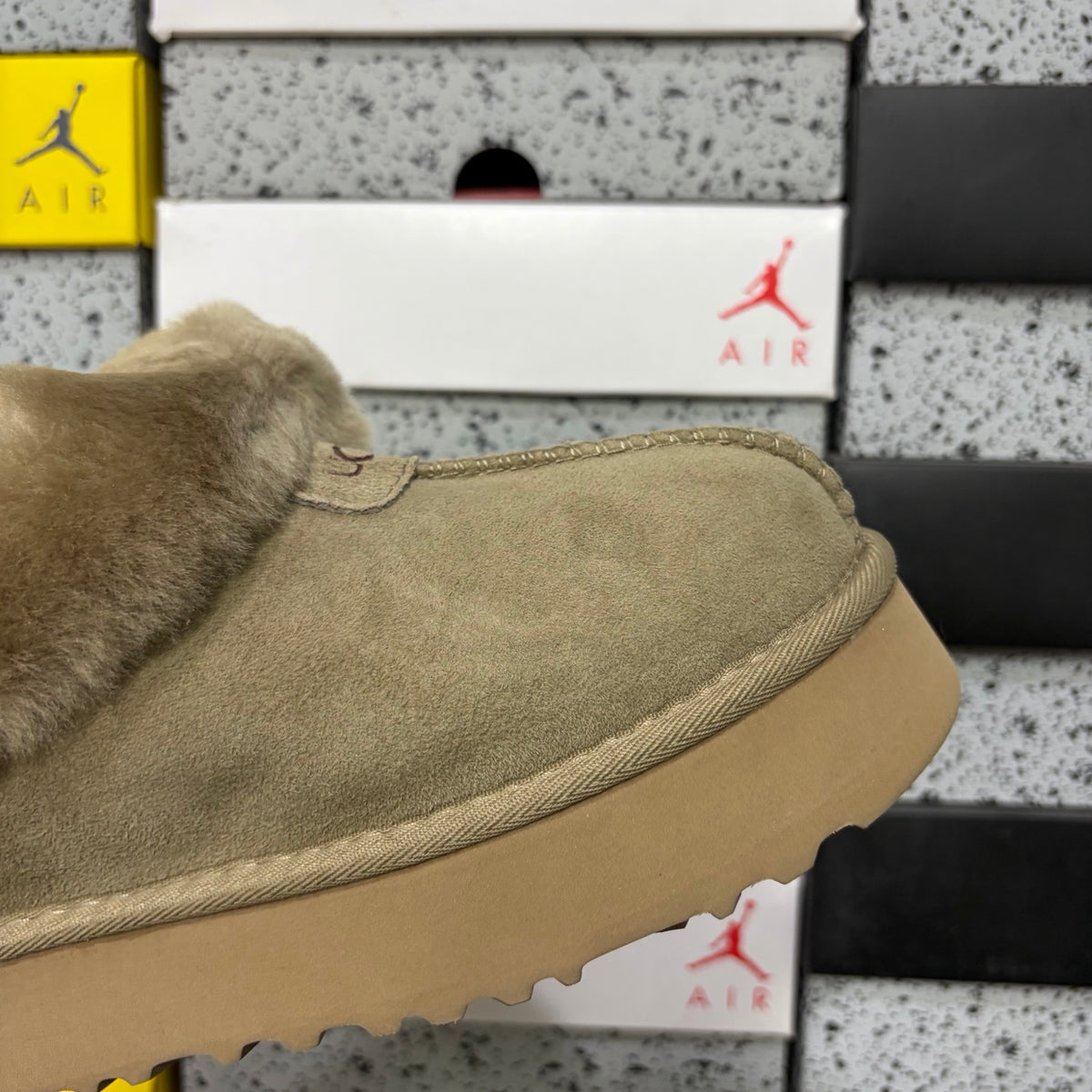 UGG Slippers in Antelope Brown with Plush Collar