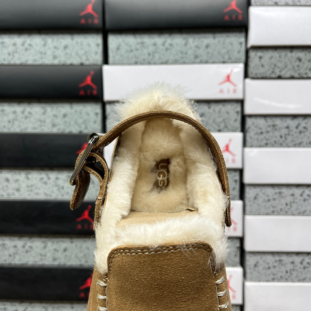 UGG Buckle-Strap Clogs in Chestnut with Plush Lining