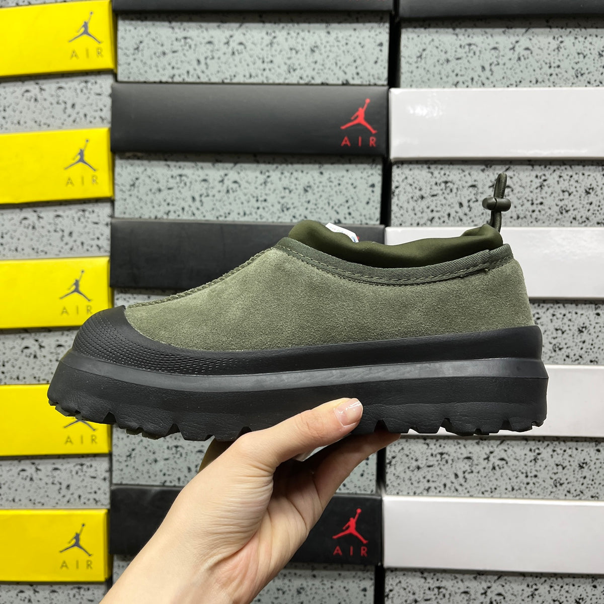 UGG Slip-On Shoes in Olive Green with Black Chunky Sole