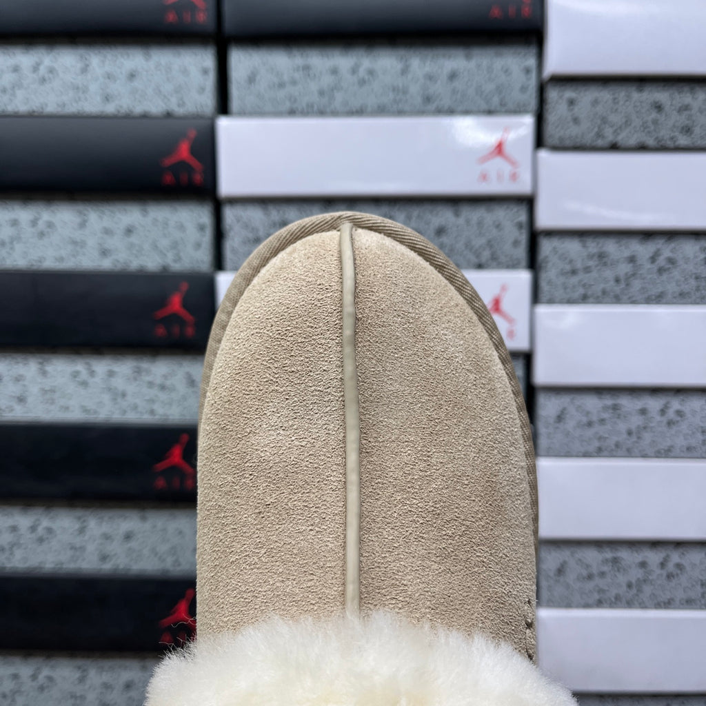 UGG Platform Slippers in Mustard Seed with Cream Plush Collar