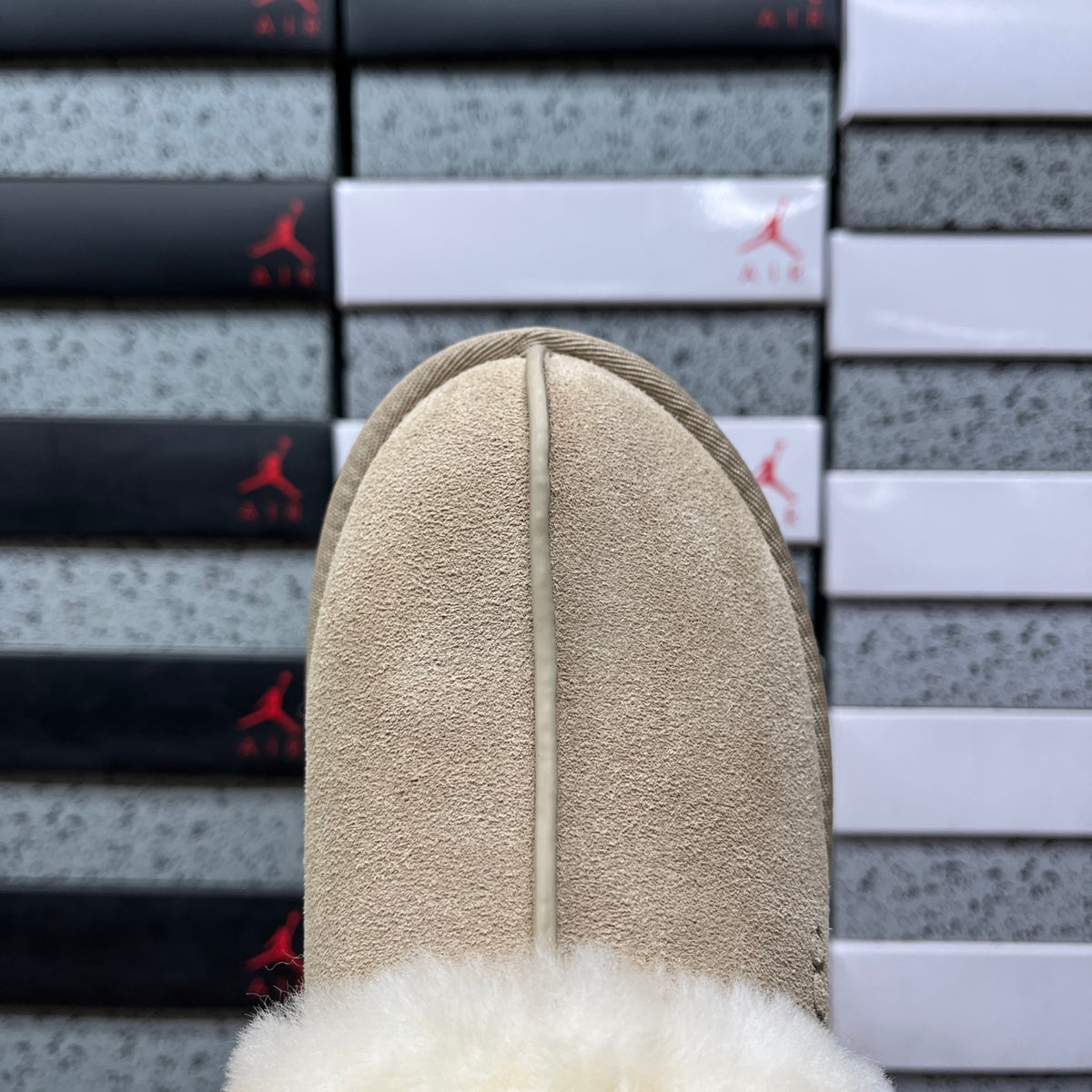 UGG Platform Slippers in Mustard Seed with Cream Plush Collar