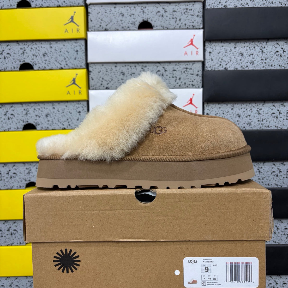 UGG Platform Slippers in Chestnut with Plush Collar