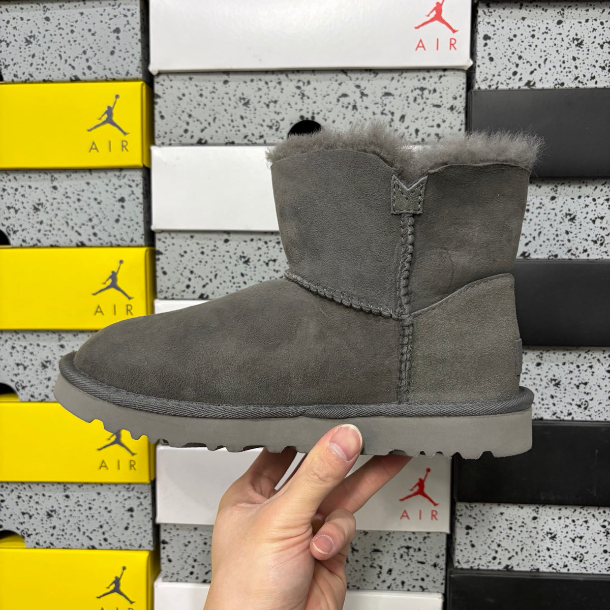 UGG Button-Detail Short Boots in Gray with Plush Lining