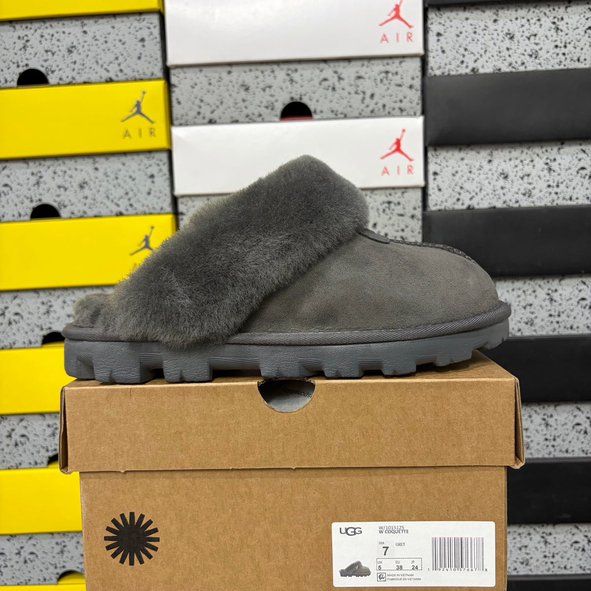 UGG Gray Mule Slippers with Plush Collar and Notched Sole