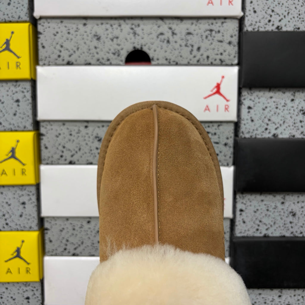 UGG Chestnut Mule Slippers with Cream Plush Collar