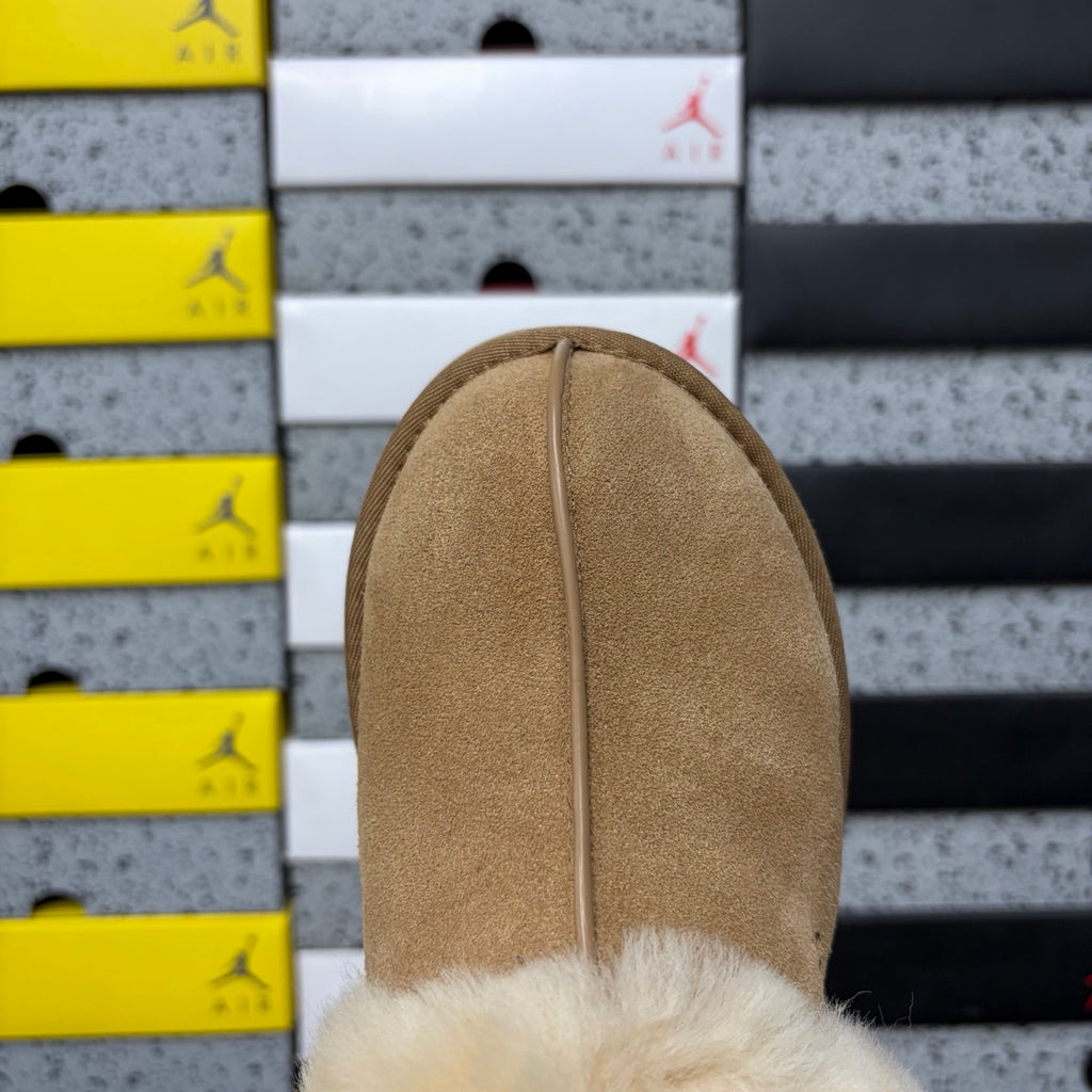 UGG Platform Slippers in Chestnut with Plush Collar