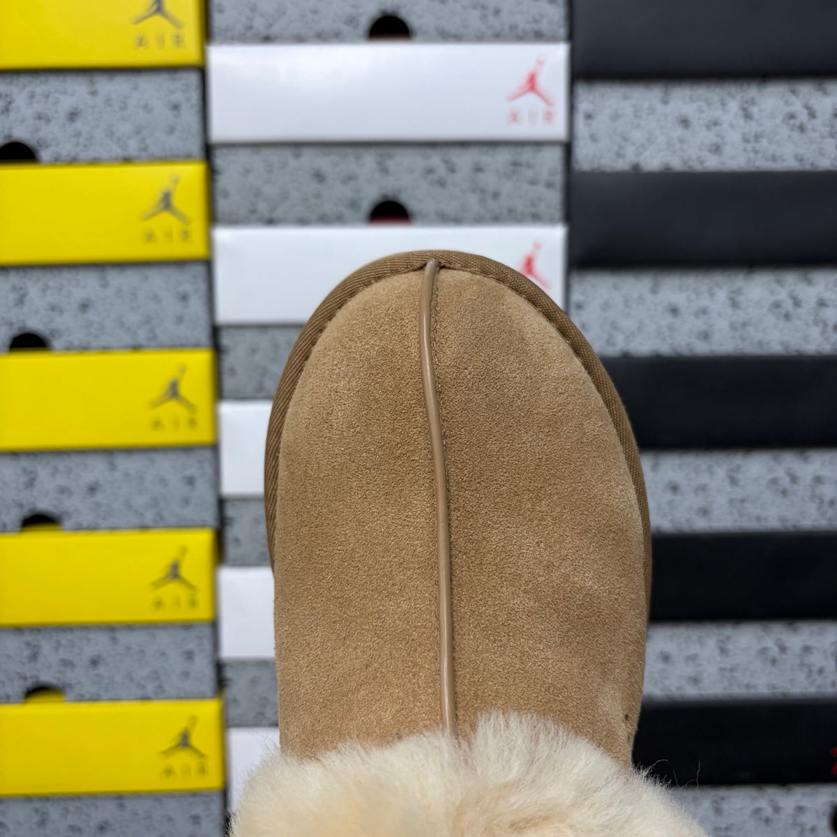 UGG Platform Slippers in Chestnut with Plush Collar