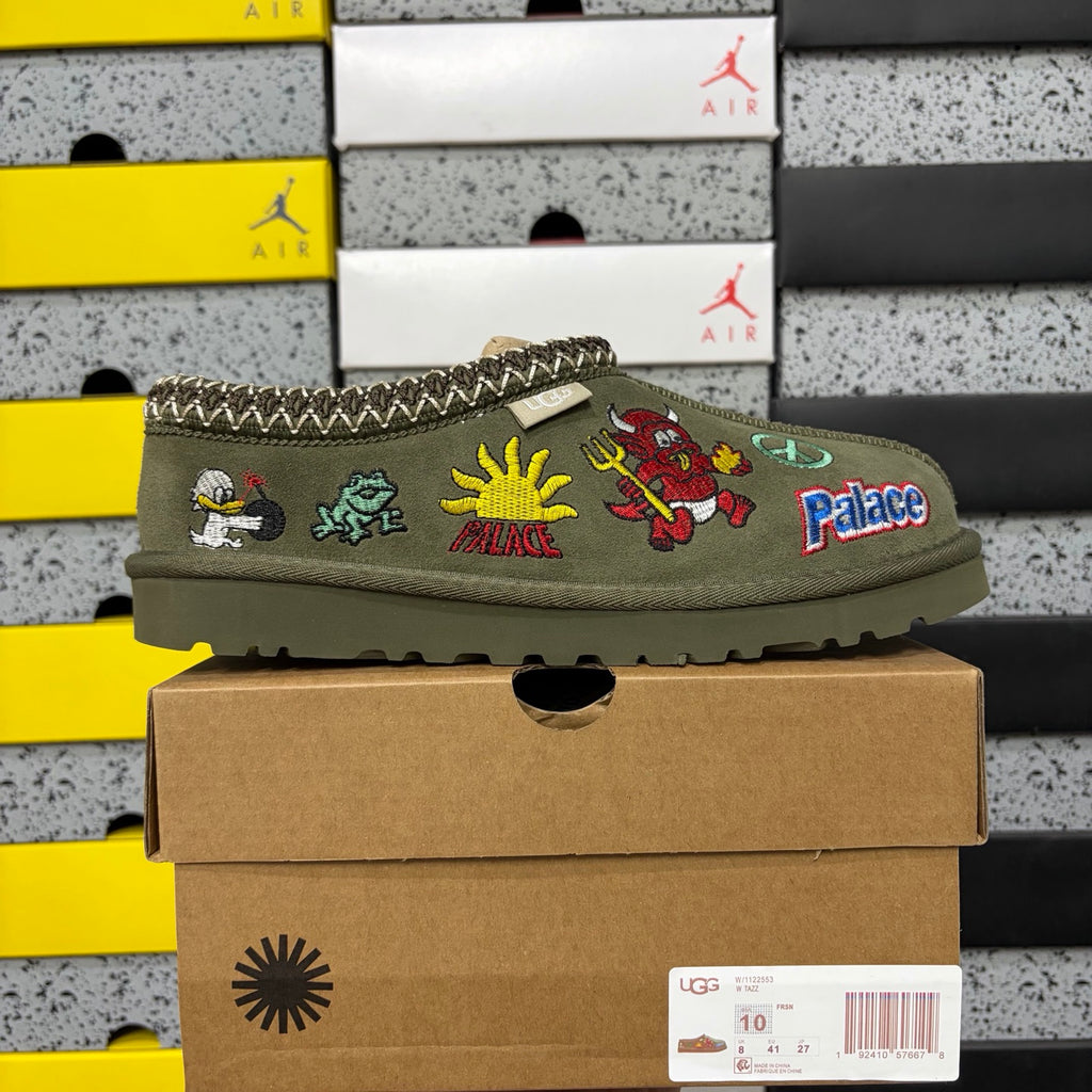 UGG Olive Green Slip-On Shoes with Colorful Cartoon Embroidery
