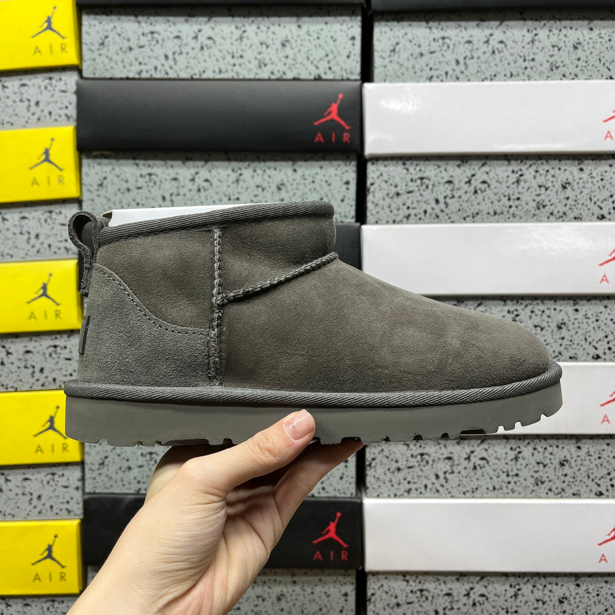 UGG Ultra Mini Pull-On Boots in Gray with Plush Lining