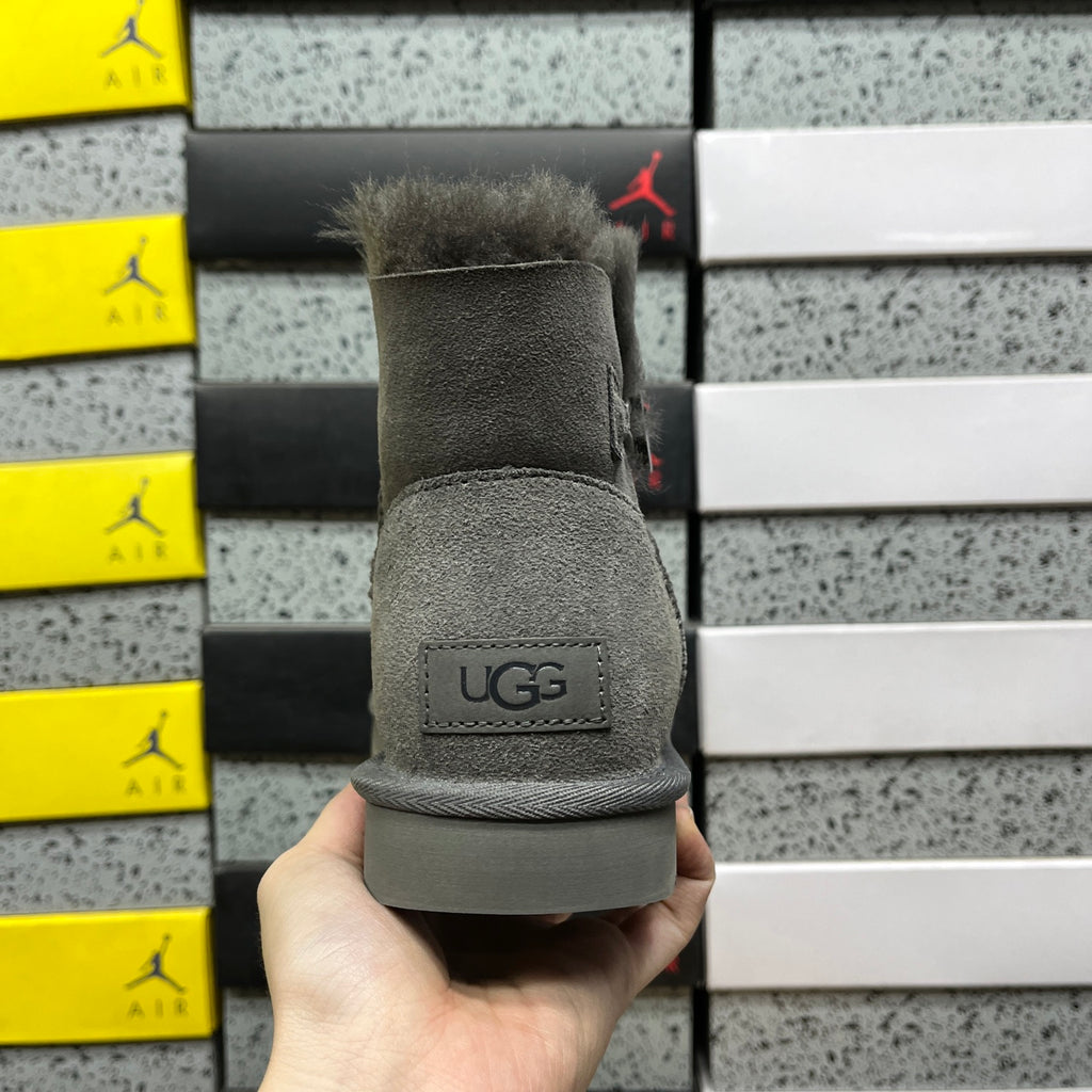 UGG Button-Detail Mini Boots in Gray with Plush Lining